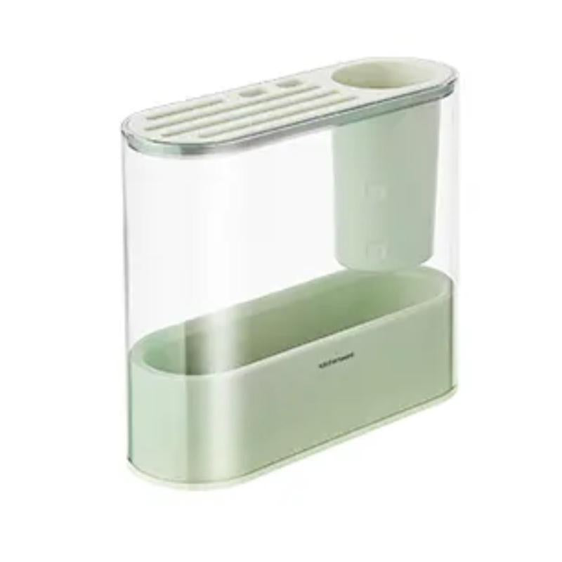 #3In1 Spice Organizer Rack,Kitchen Utensils Storage Holder with Drain Tray, Seasoning Countertop Storage Shelf Holder, Multi-Function Rack for Knife, Fork, Chopsticks,Green Cabinet Plastic